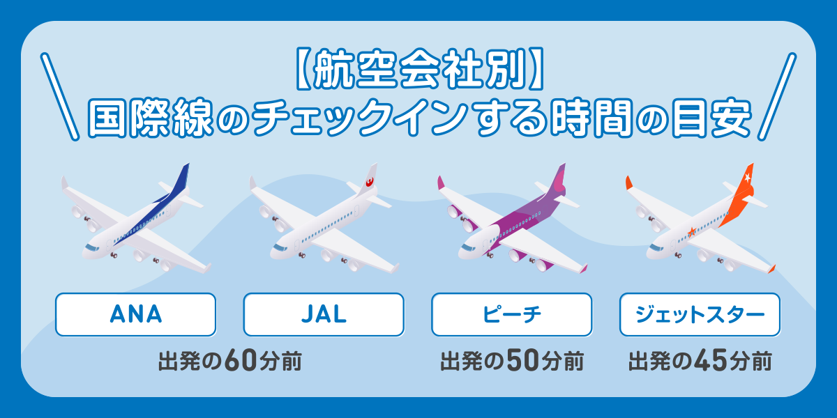 【航空会社別】国際線のチェックインする時間の目安