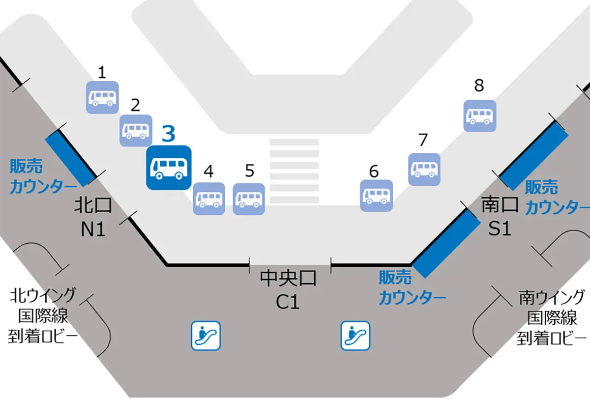 ANA/Peachを利用した場合のリムジンバス乗車場所(成田空港 第1ターミナル国内線)
