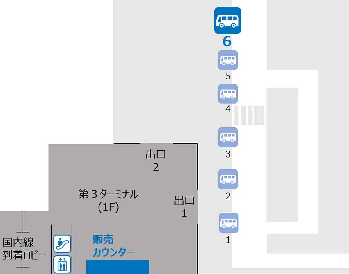 JJP/SJOを利用した場合のリムジンバス乗車場所(成田空港 第3ターミナル国内線)