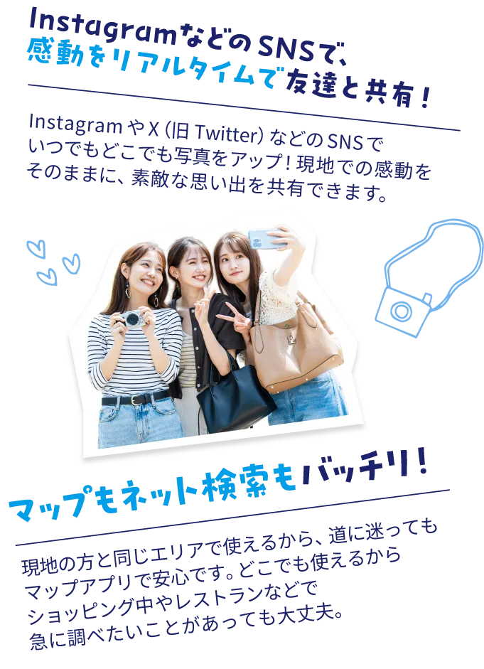 InstagramなどのSNSで、感動をリアルタイムで友達と共有！