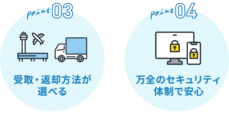 受取・返却方法が選べる・万全のセキュリティ体制で安心