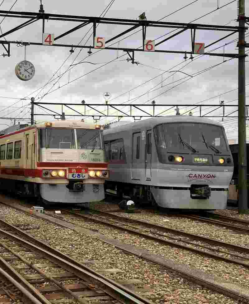 富山地方鉄道16010形と20020形（旧西武鉄道5000系と10000系）2並び撮影タイム（イメージ）
