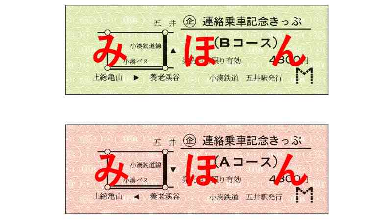 ツアー限定連絡乗車記念きっぷ(デザインが変わる場合がございます)ⓒ小湊鐵道株式会社